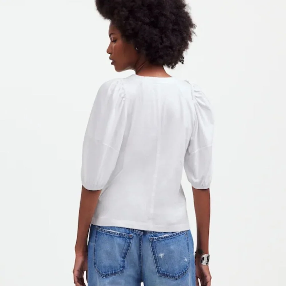 Madewell White Puff-Sleeve Tee - Size: Large *FLAWED*